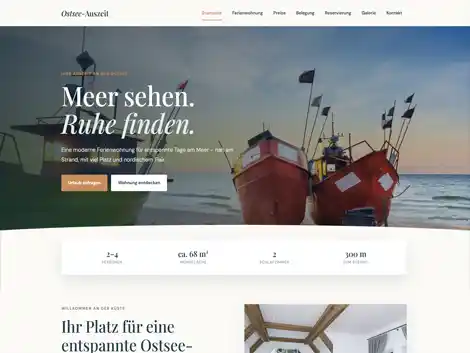 Website-Vorlage für Ferienwohnung an der Ostsee mit maritimem Design